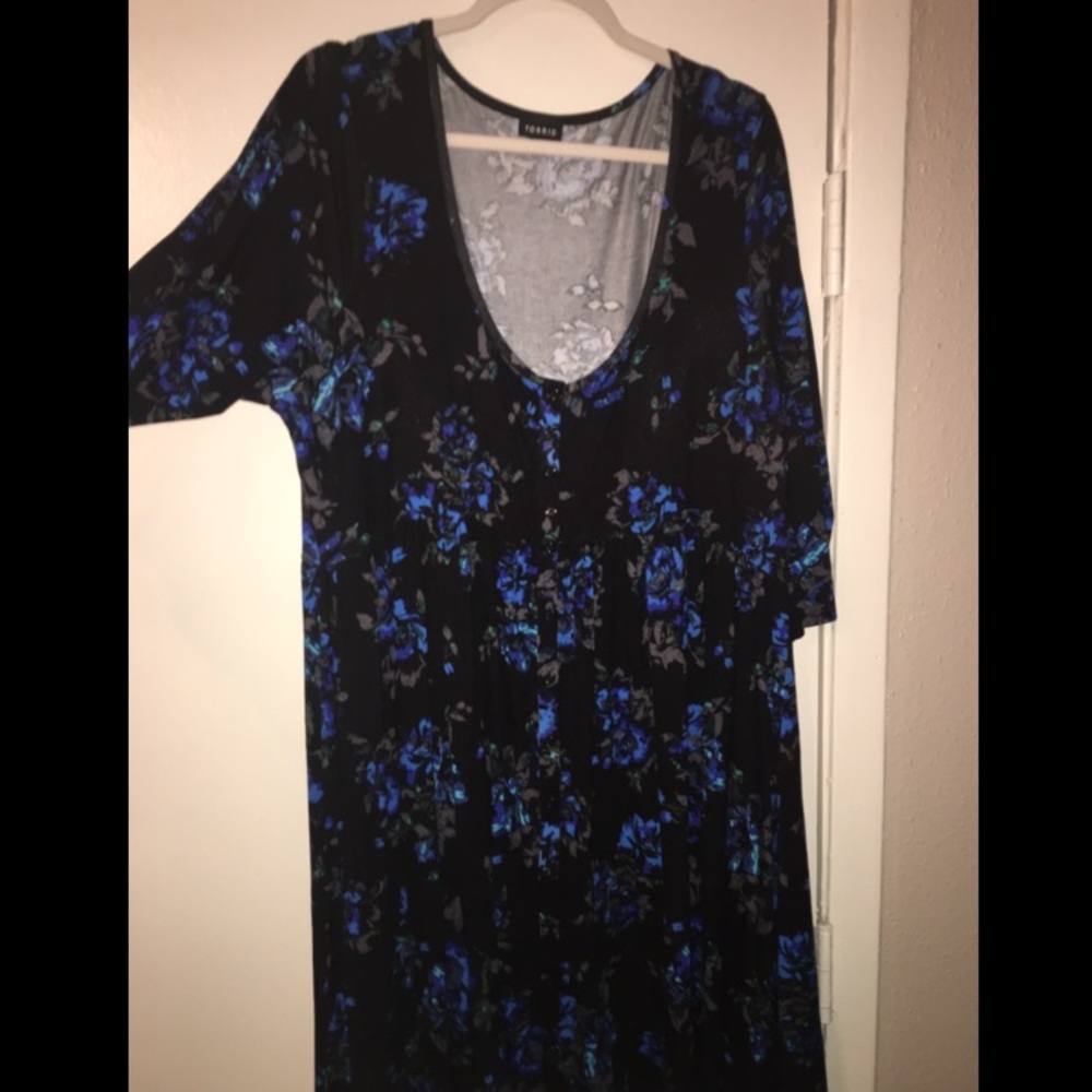 3/4 sleeve blue floral dress